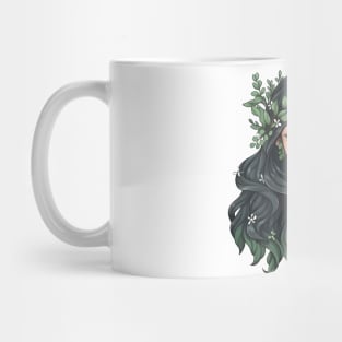 Cartoon Style Portrait - Young Woman with long flowery hair Mug